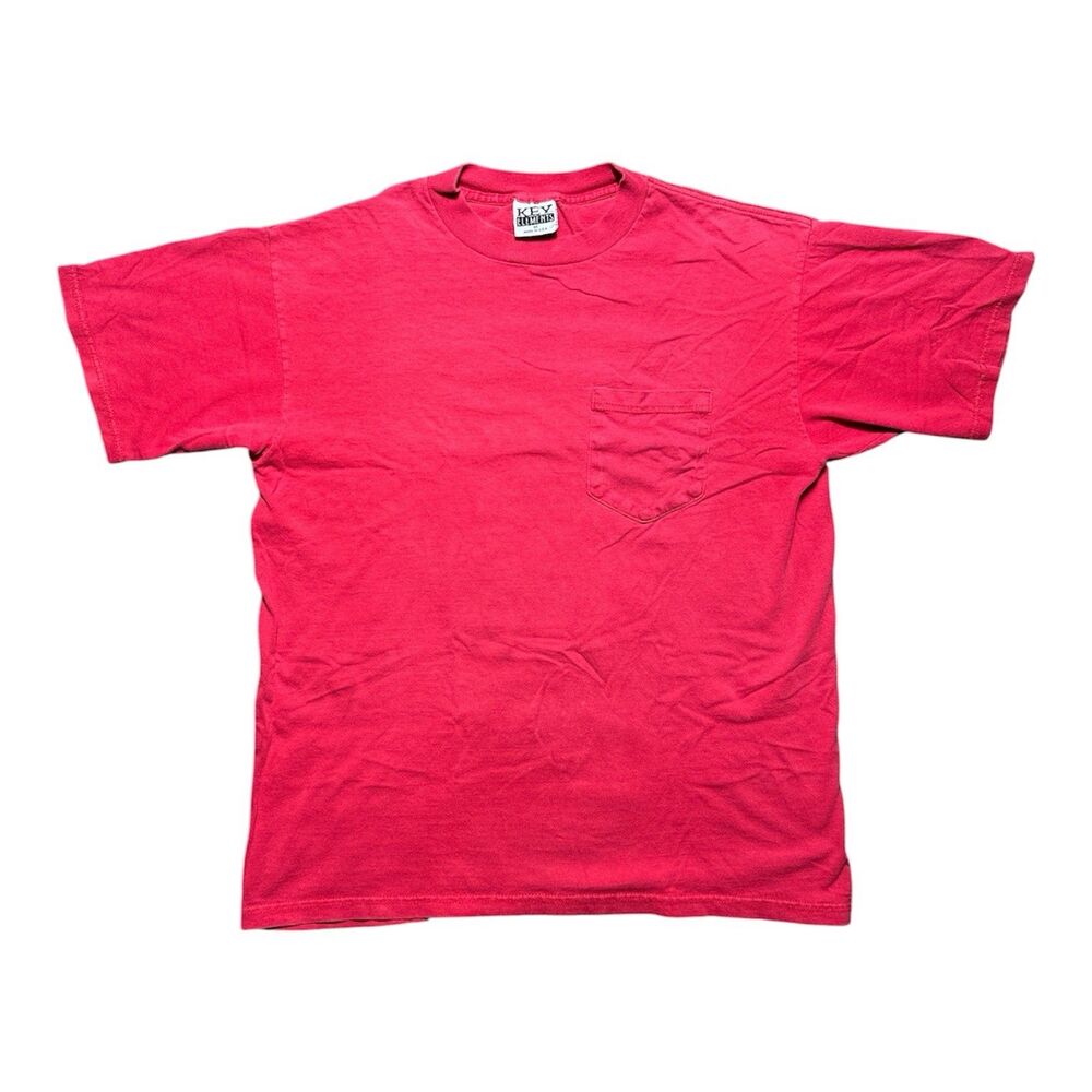 Vintage 90s Pocket T-shirt Red Short Sleeve Cotton Distressed Faded Men’s M USA